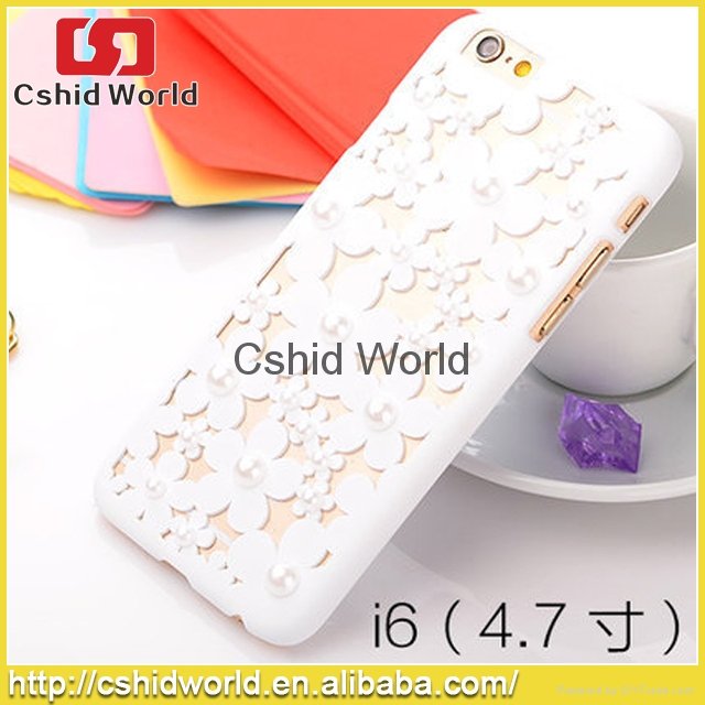 Hollow Style iPhone 6 Flowers PC Hard Case With Pearl case