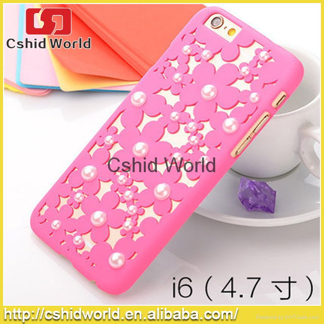 Hollow Style iPhone 6 Flowers PC Hard Case With Pearl case 3