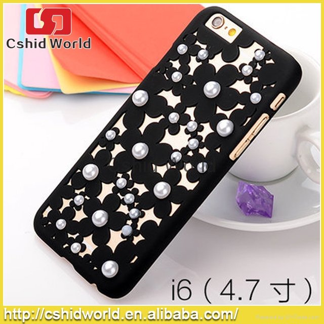 Hollow Style iPhone 6 Flowers PC Hard Case With Pearl case 4