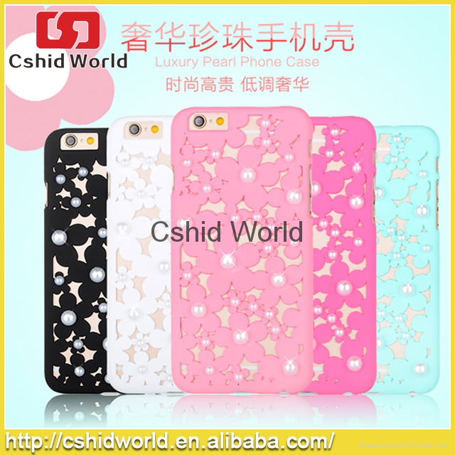 Hollow Style iPhone 6 Flowers PC Hard Case With Pearl case 5