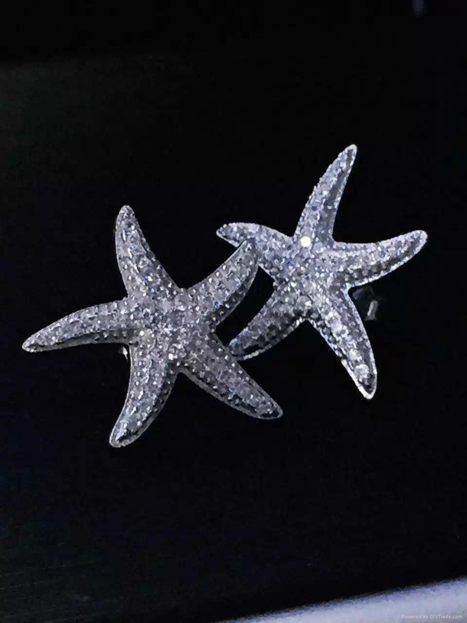 Neffiy s925 Simple Style Women OL Crystal Starfish Ear Studs Clear Gems Sea Star