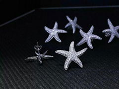 Neffiy s925 Simple Style Women OL Crystal Starfish Ear Studs Clear Gems Sea Star