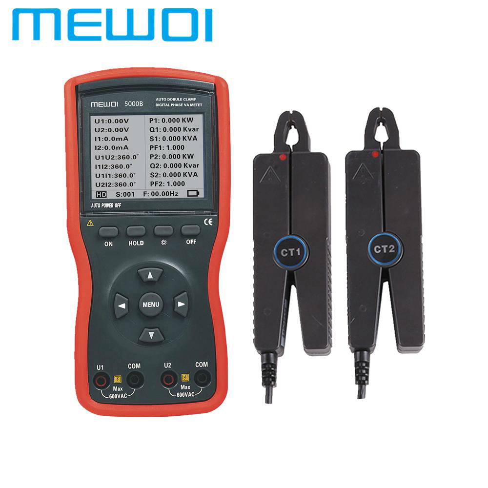 MEWOI5000B- Intelligent Double Clamp Digital Phase Volt-Ampere Meter