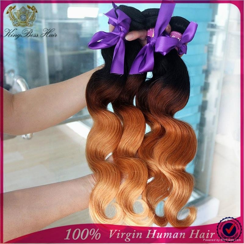 Ombre Hair Body Wave Extensions Three Color Peruvian Human Hair Weave Bundles 4 