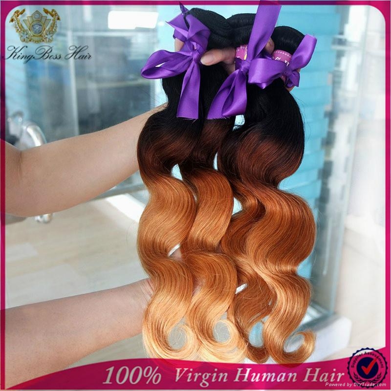 Ombre Hair Body Wave Extensions Three Color Peruvian Human Hair Weave Bundles 4 