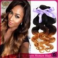 Ombre Hair Body Wave Extensions Three Color Peruvian Human Hair Weave Bundles 4  4