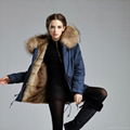 2016 women fashion fur coat with real fur collar and faux fur lining