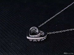 NEFFLY Pierced Heart Necklace classic 925Silver Plated Platinum FREE SHIPPING