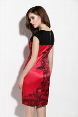 Round neck sleeveless zipper back printed sheath dress 