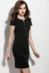 Short sleevees round neck solid color sheath dress