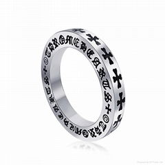 Classic cross sculpture Roman character engraved titanium ring