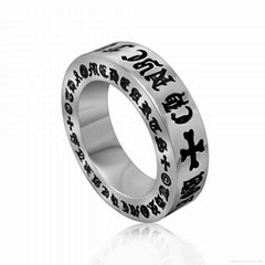 Retro style ancient Roman character cross pattern unisex titanium ring