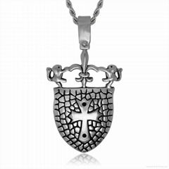 Retro style cross and shield shape titanium mens pendants