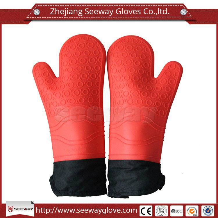 SeeWay F200 Silicone Waterproof Heat Resistant Oven Gloves Long Cotton Lining