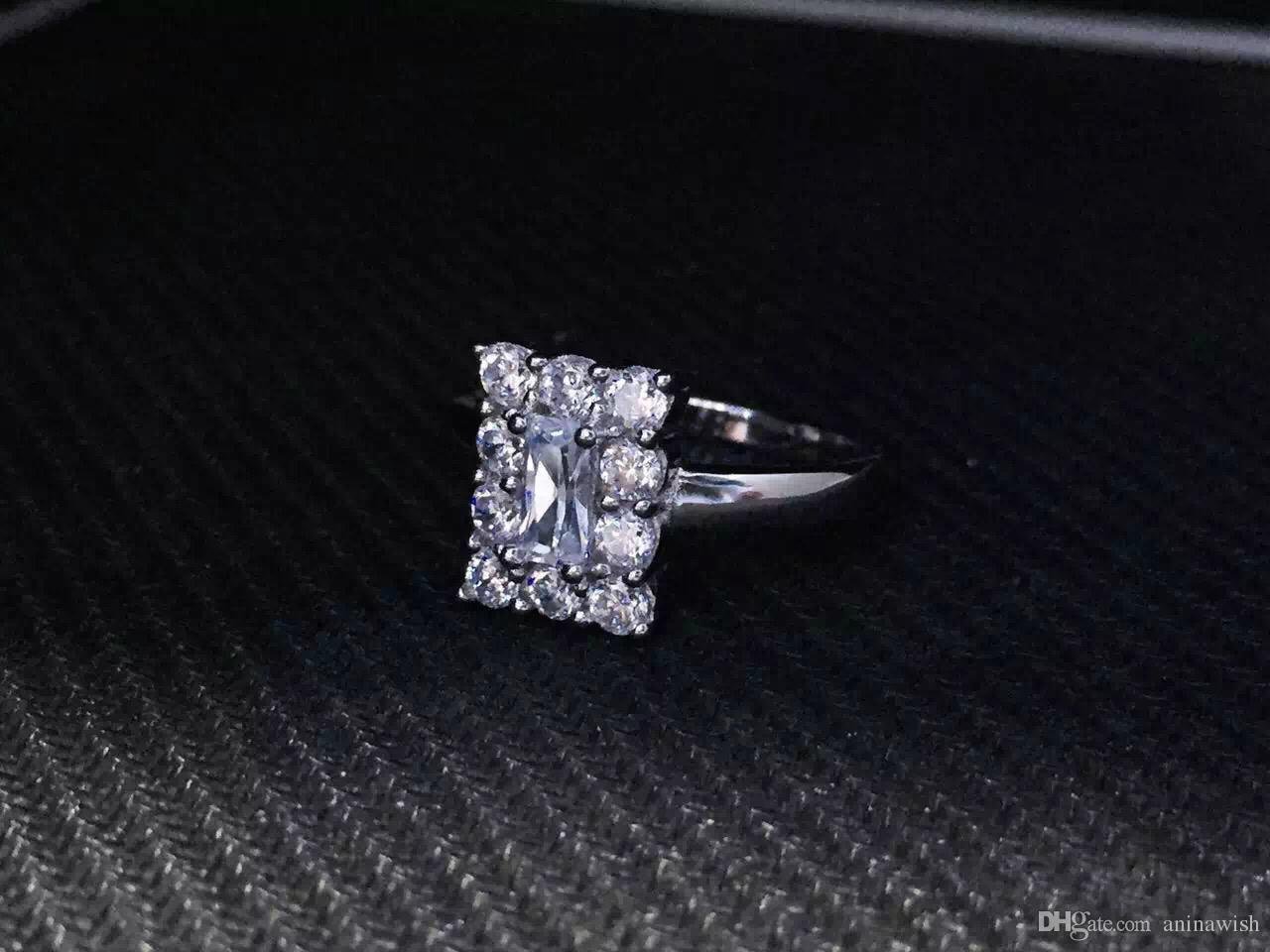 Luxury 18k Solid white Zircon Gemstone Ring Gold engagement wedding lovers coupl