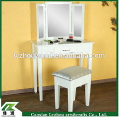 French style bedroom furniture wooden dressing table with mirror and stool