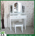 French style bedroom furniture wooden dressing table with mirror and stool 2