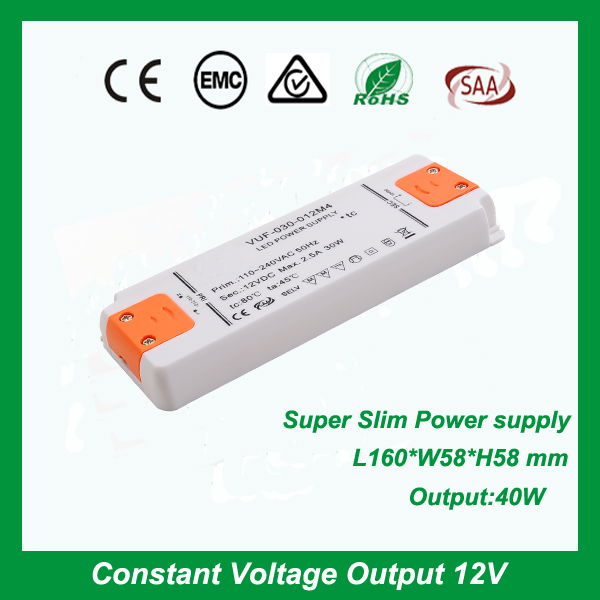 ultra thin plastic case constant voltage 12Vdc 24Vdc 40W power supply