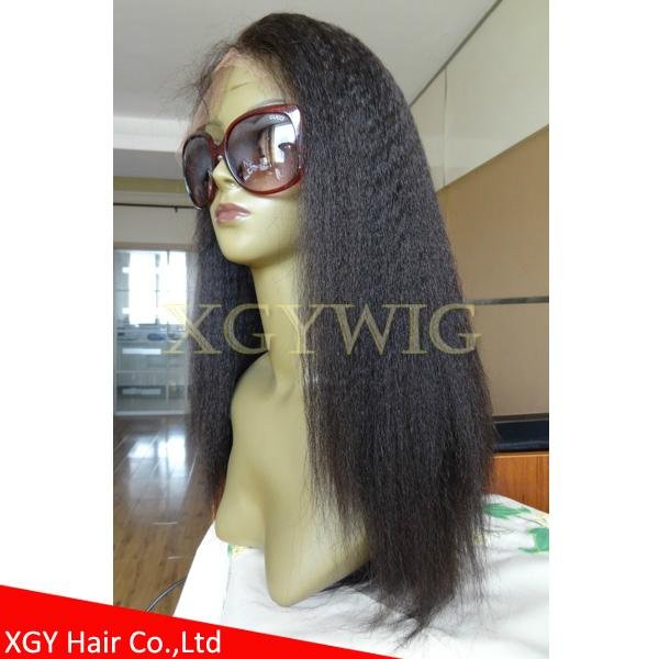 Stock 100% virgin Remy Human Hair African American Kinky Straight lace front wig 3
