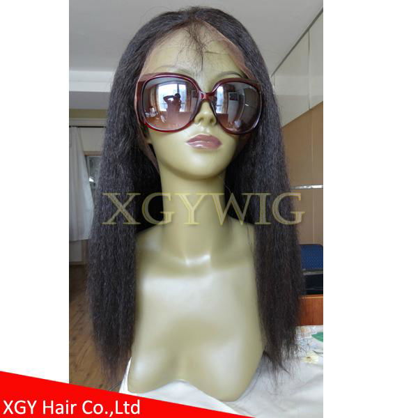 Stock 100% virgin Remy Human Hair African American Kinky Straight lace front wig 2