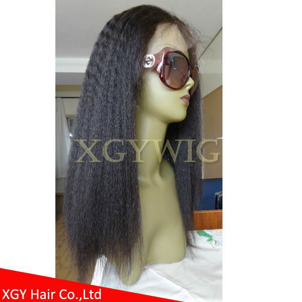 Stock 100% virgin Remy Human Hair African American Kinky Straight lace front wig 4