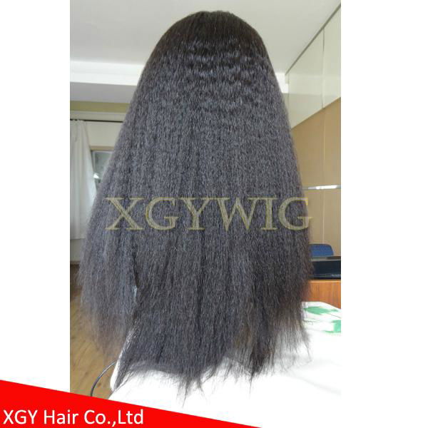 Stock 100% virgin Remy Human Hair African American Kinky Straight lace front wig 5