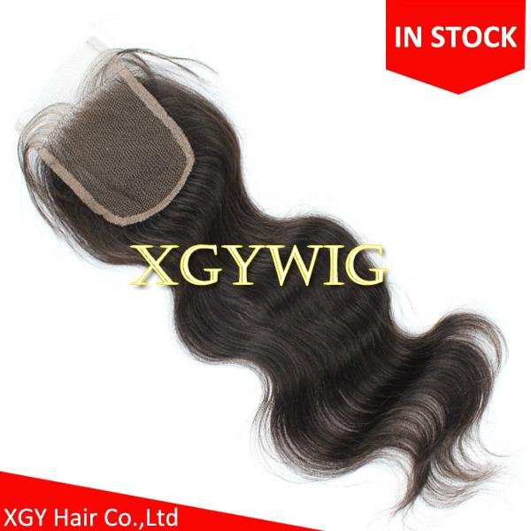 Stock 10"-20" 100% virgin unprocessed Brazilian Human Hair 4"x4" lace closures