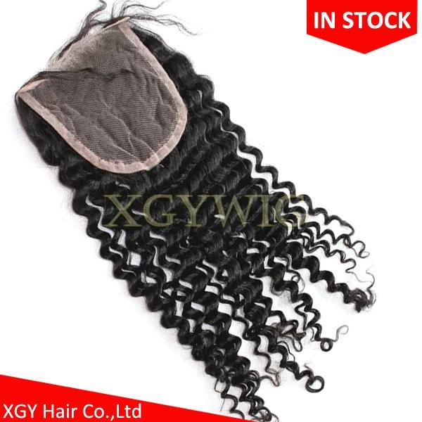 Stock 10"-20" 100% virgin unprocessed Brazilian Human Hair 4"x4" lace closures 4