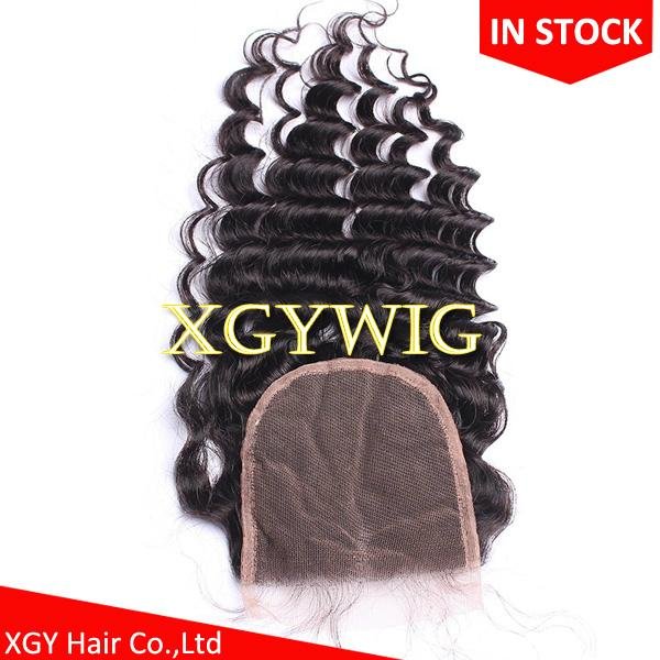 Stock 10"-20" 100% virgin unprocessed Brazilian Human Hair 4"x4" lace closures 2