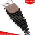 Stock 100% virgin unprocessed Human Hair 4"x4" silk base lace closures