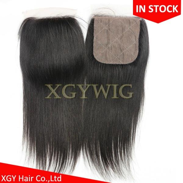 Stock 100% virgin unprocessed Human Hair 4"x4" silk base lace closures 3