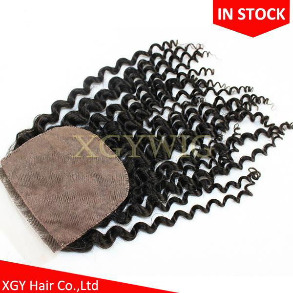 Stock 100% virgin unprocessed Human Hair 4"x4" silk base lace closures 2