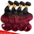 Wholesale 100% virgin Remy Human Hair Ombre Two tone color weaving extensions  2