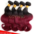 Wholesale 100% virgin Remy Human Hair Ombre Two tone color weaving extensions 