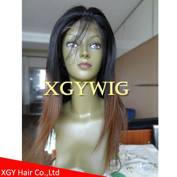 Wholesale virgin Remy Human Hair Ombre Two tone color silk top full lace wigs 3
