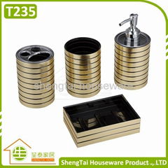 Hotel Metal Bathroom Accessory Set With Dispenser Tumbler Toothbrush Holder Soap