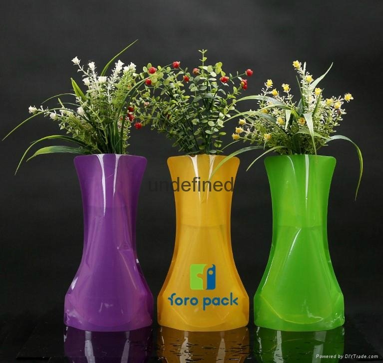 Wholesale custom unbreakable cheap PVC foldable plastic flower vase