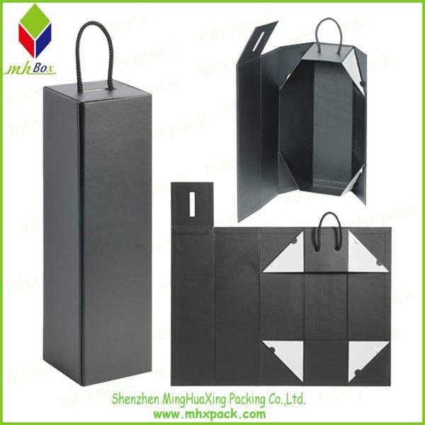 Black Wine Packaging Gift Folding Box with Handle