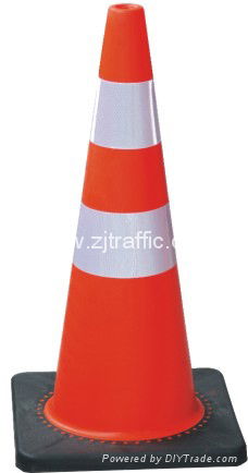Fluoresent orange PVC road traffic cones with reflective collars