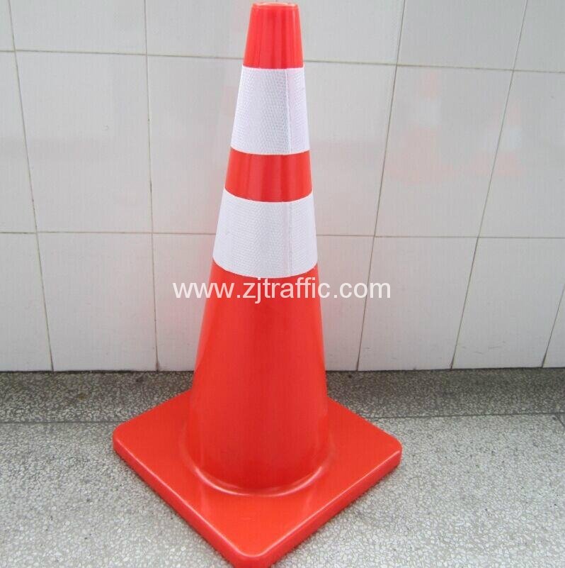 Fluoresent orange PVC road traffic cones with reflective collars 4