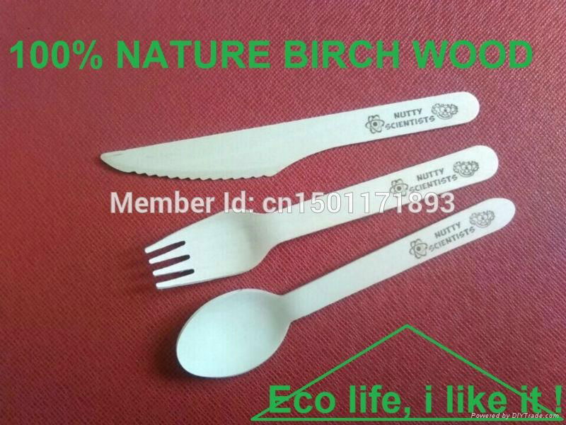 100% birch wood Hot-stamped wooden spoon fork knife