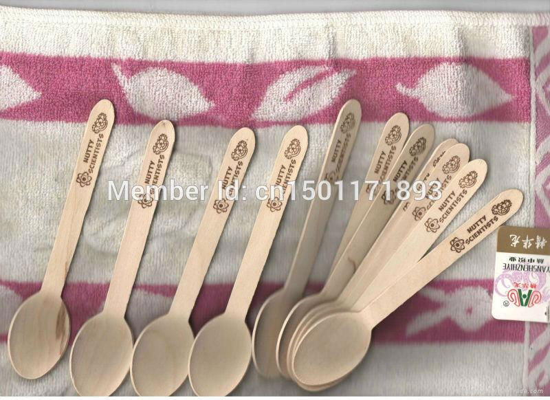 100% birch wood Hot-stamped wooden spoon fork knife 2