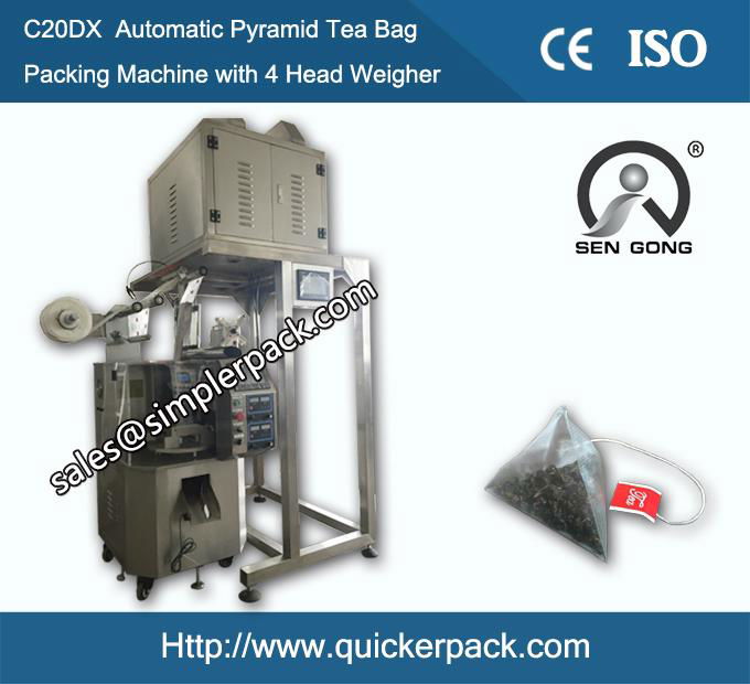 Pyramid PLA Bag Jasmine Tea Packaging Machine with Thread and Tag