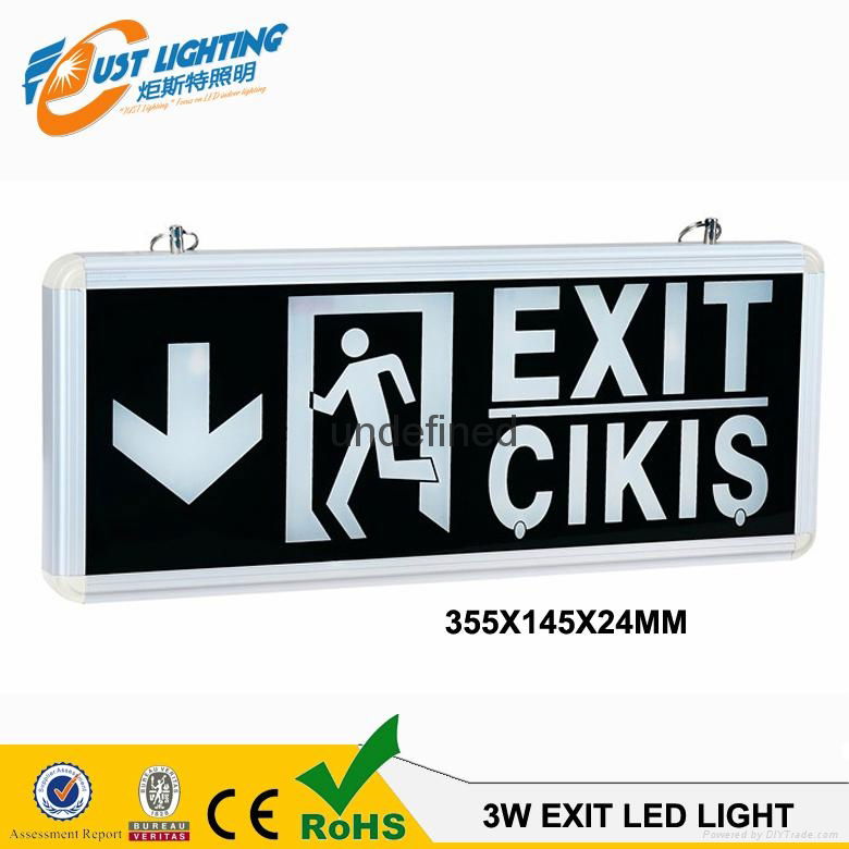 3W emergency light led battery backup led charging exit sign 355x145x24MM 4