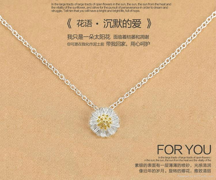 Daisy flower necklace female S925 pure silver 2