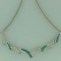 925 STERLING SILVER NECKLACE WITH SYNTHETIC OPALS & DIAMOND CZ