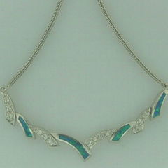 925 STERLING SILVER NECKLACE WITH SYNTHETIC OPALS & DIAMOND CZ