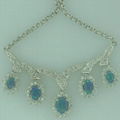 925 STERLING SILVER NECKLACE WITH SYNTHETIC OPALS & DIAMOND CZ 1