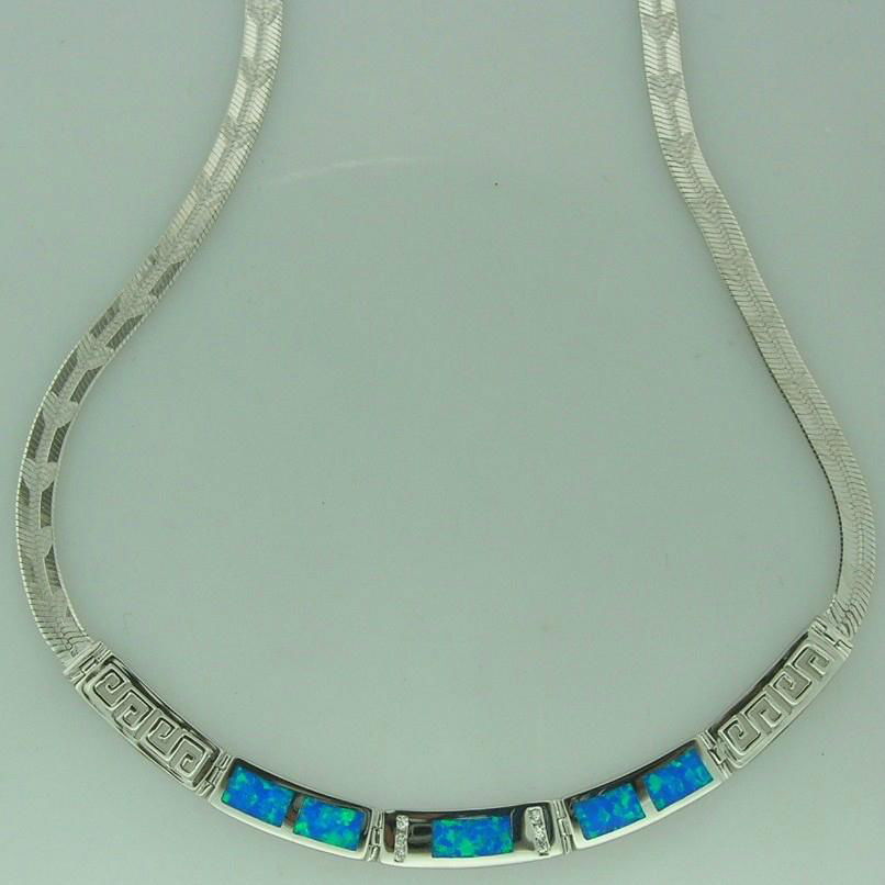 925 STERLING SILVER NECKLACE WITH SYNTHETIC OPALS & AMETHYST
