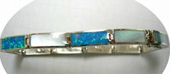 925 STERLING SILVER BANGLE WITH MOP & SYN OPAL